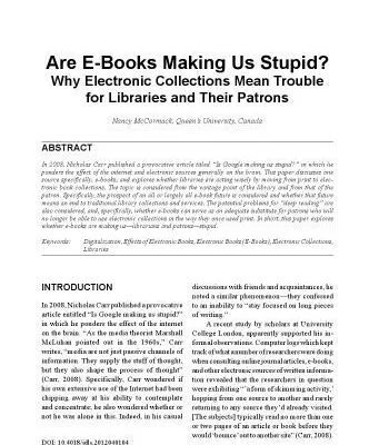خرید و دانلود نسخه کامل کتاب Are E-Books Making Us Stupid?: Why Electronic Collections Mean Trouble  for Libraries and Their Patrons