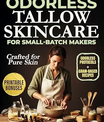 خرید و دانلود نسخه کامل کتاب زبان اصلی Odorless Tallow Skincare for Small-Batch Makers: 50 Recipes Measured in Grams for Smooth, Stable Balms, Sticks, Lotion Bars, Cold Creams, Deodorants and Soaps, No Beefy Smell or Grit PDF | دانلود کتاب خارجی